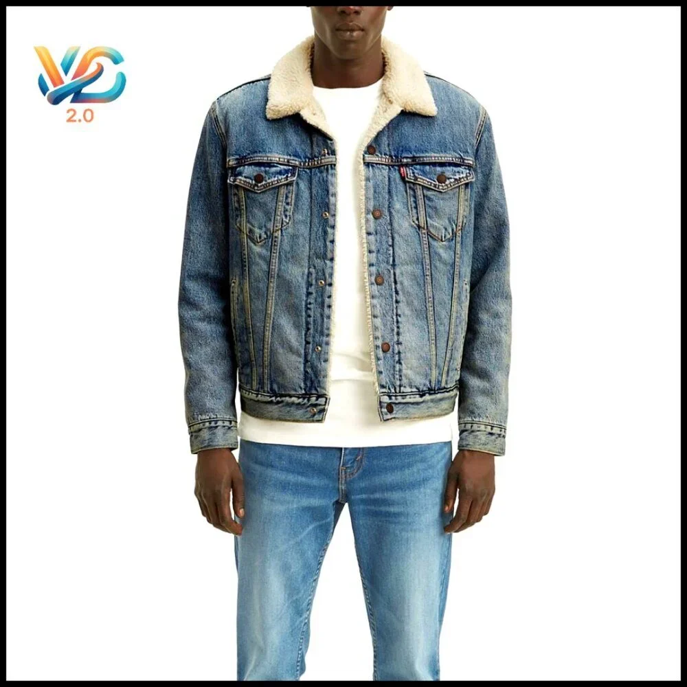 Men's Sherpa Trucker Jacket, Relaxed Fit, Lightweight‎ Denim